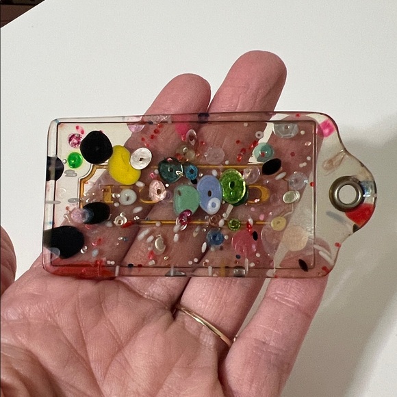 🥳🎉 3.5" Coach Poppy XL Multicolor Confetti Lucite Hangtag Bag Fob Charm Keychain - Picture 6 of 12